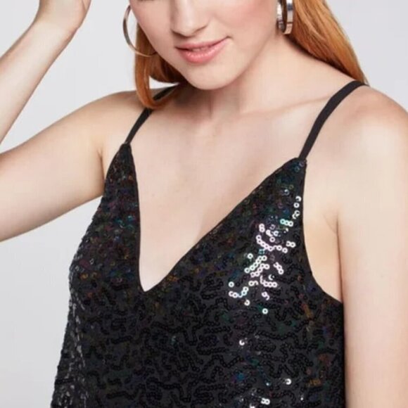 BCBG LIKE NEW black sequin strappy slip mini dress size M - Picture 3 of 6